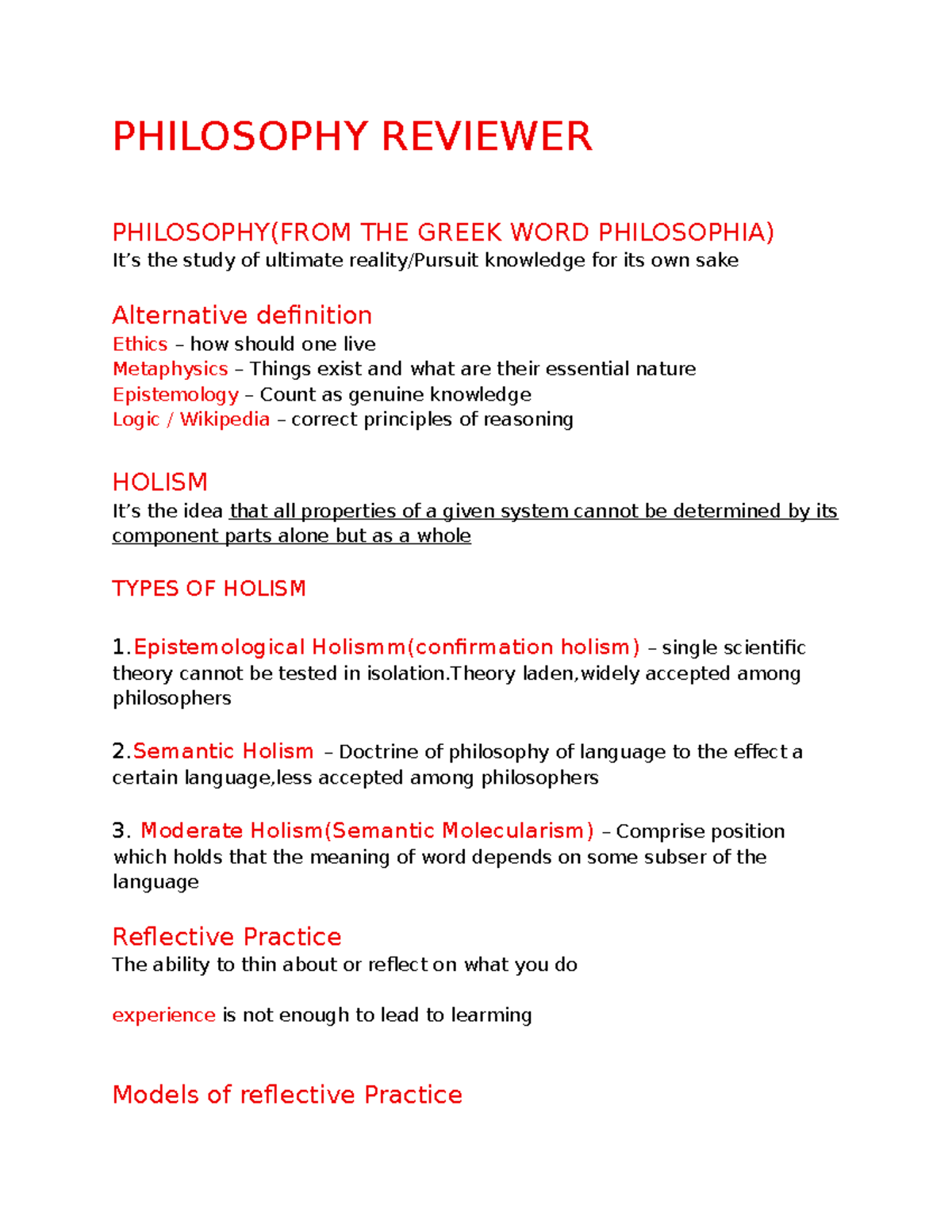 PHIL 11 Q1 REVIEWER: Key Concepts in Philosophy and Ethics - Studocu