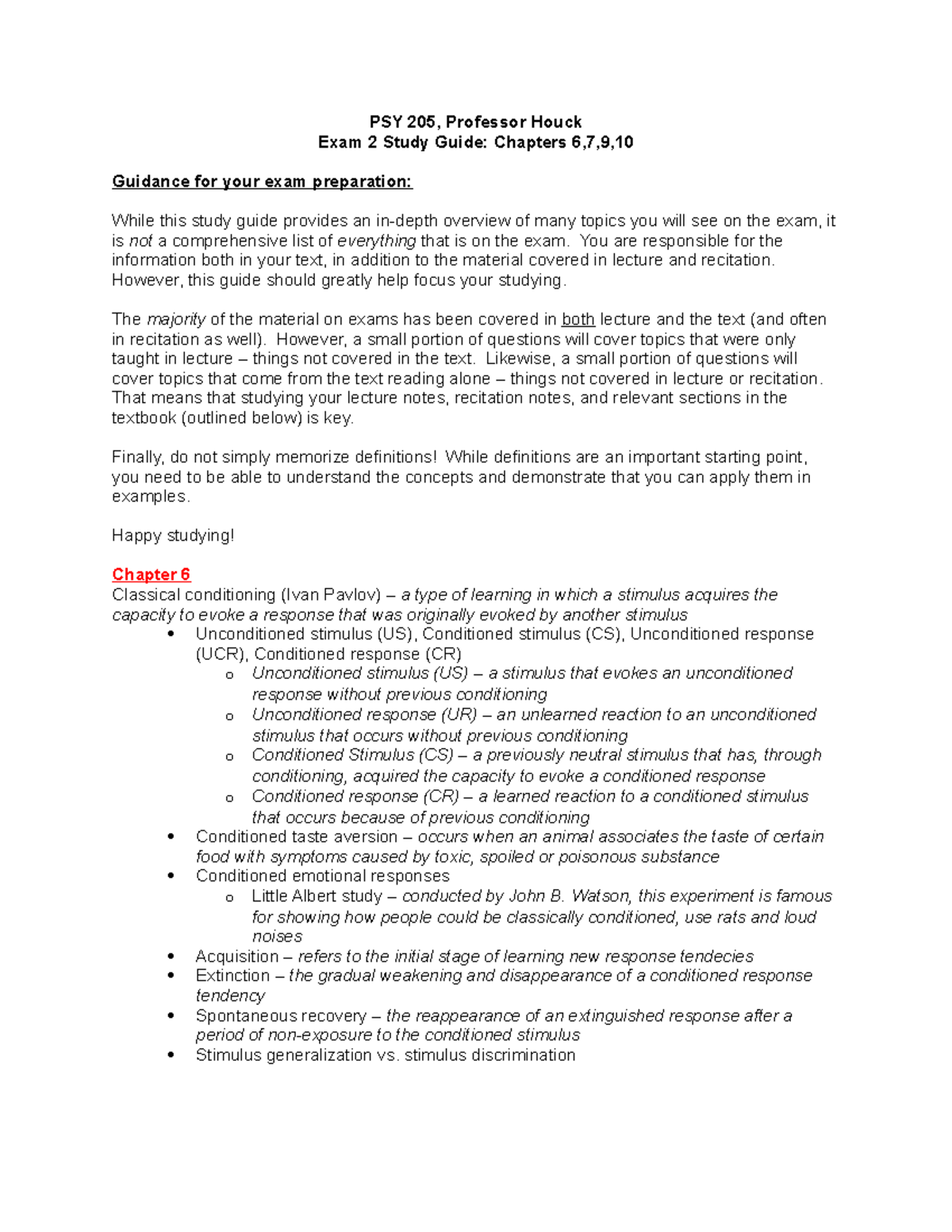 PSY 205 Exam 2 Study Guide: Key Concepts from Chapters 6, 7, 9, 10 ...