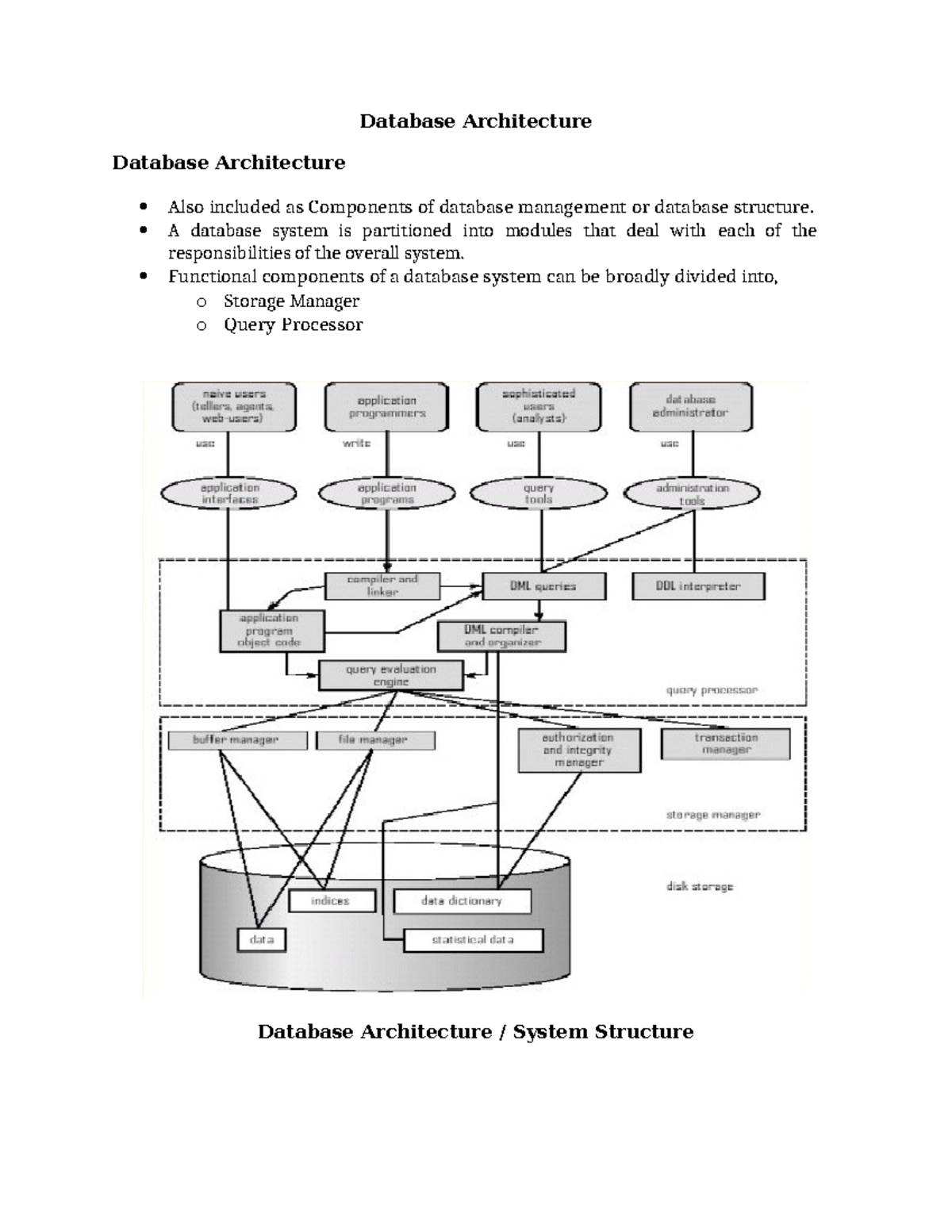 Database Architecture (Unit 1) Notes: Components & Structure - Studocu