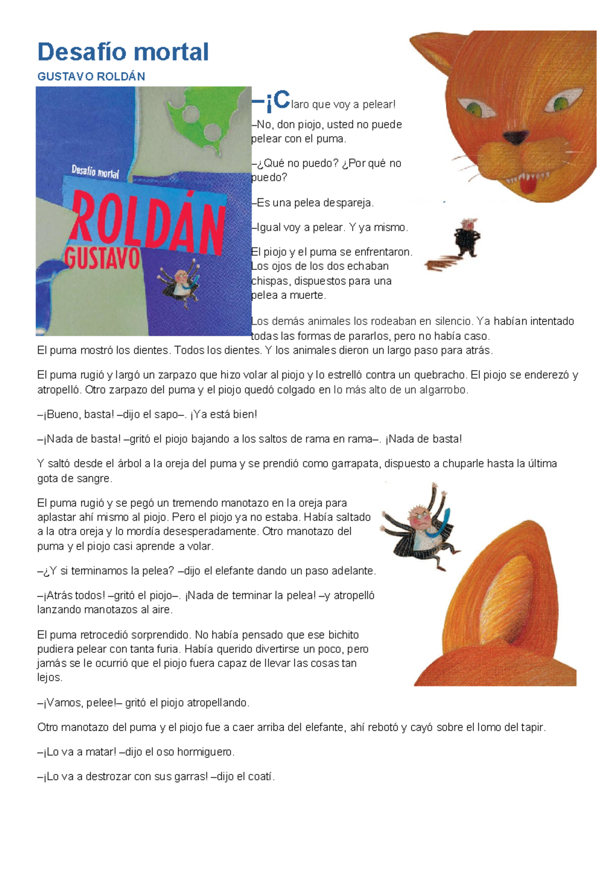Cuento Desafío Mortal 2P: La Pelea entre el Piojo y el Puma - Studocu