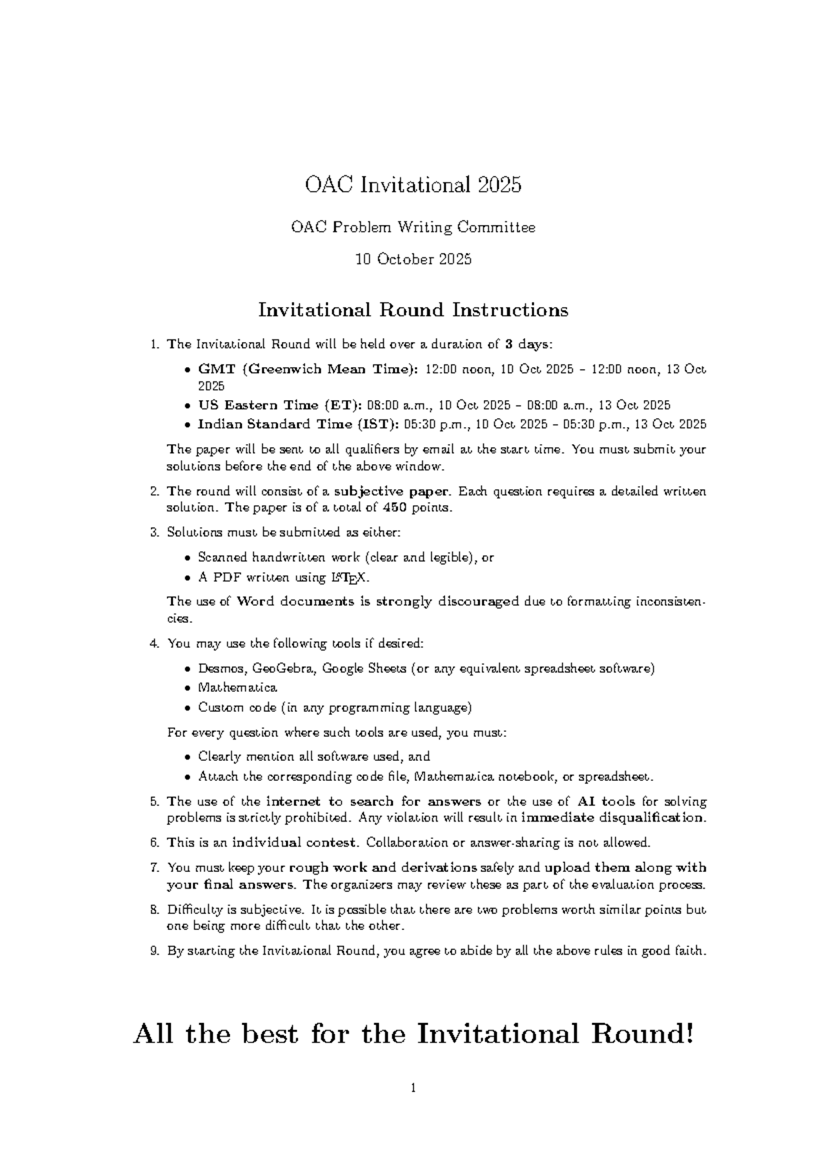 OAC 2025 Invitational Problem Writing Committee Instructions - Studocu