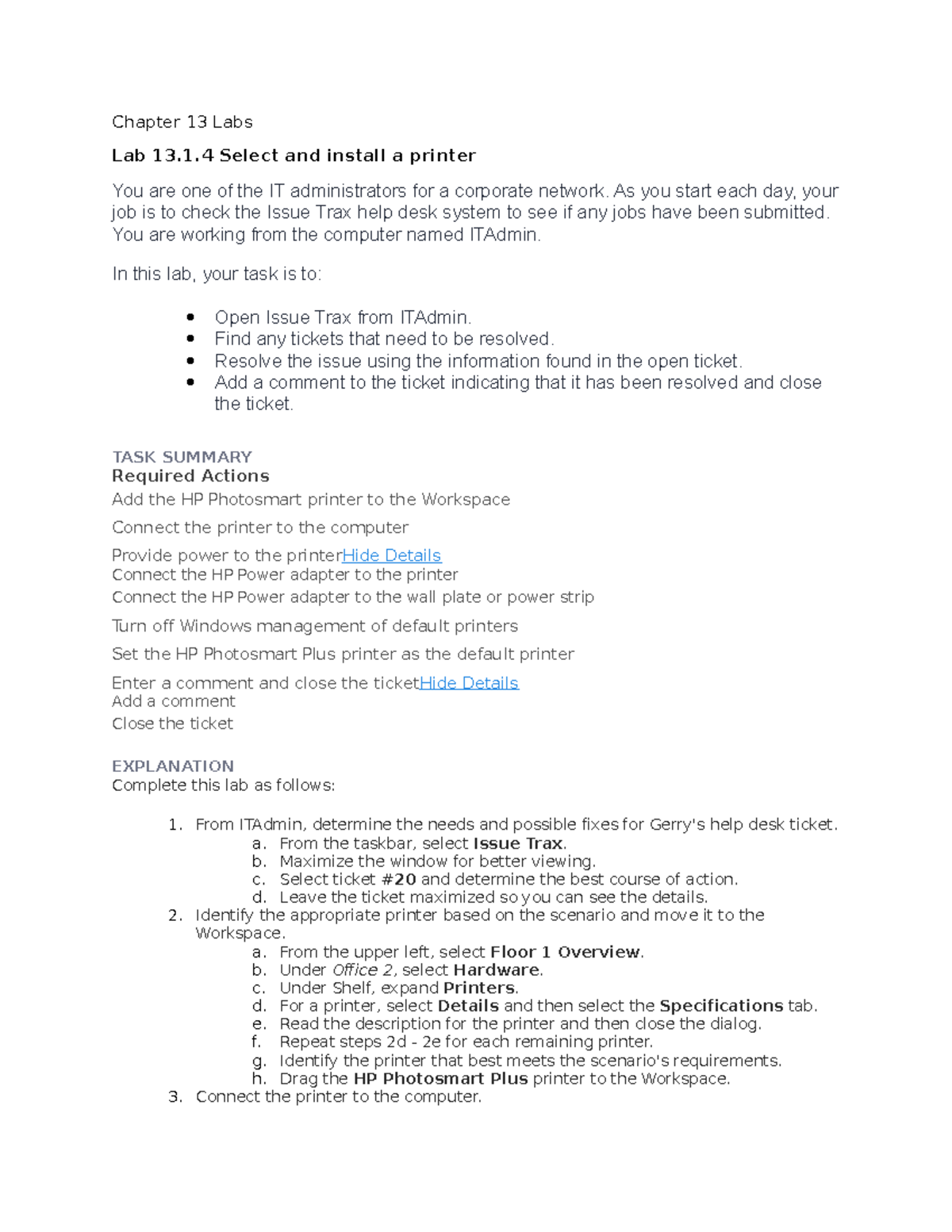 ITAdmin Lab Assignments for Chapter 13: Printer Installation ...