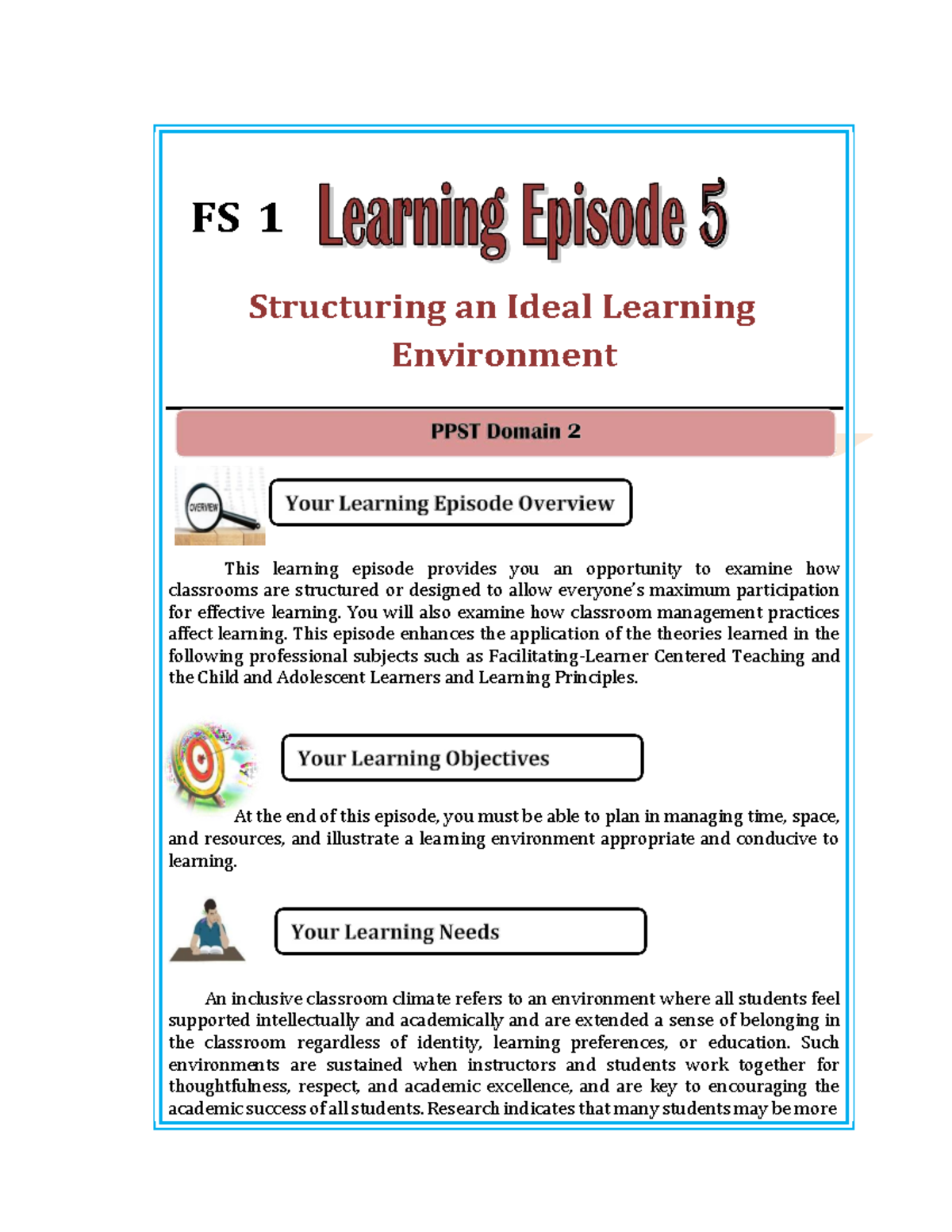 FS 1 Structuring an Inclusive and Effective Learning Environment - Studocu