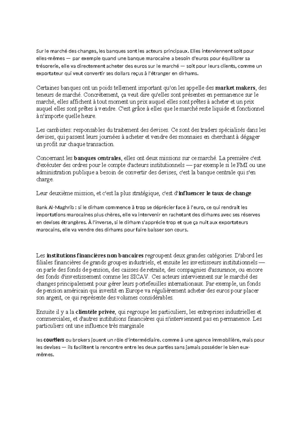 Le Marché des Changes : Rôle des Banques et Acteurs Clés - Studocu
