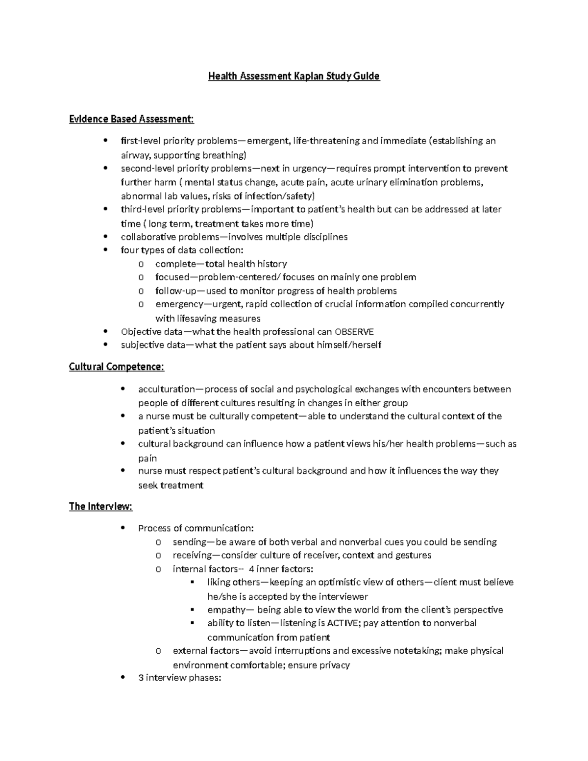 Health Assessment Kaplan Study Guide: Key Areas & Concepts - Studocu