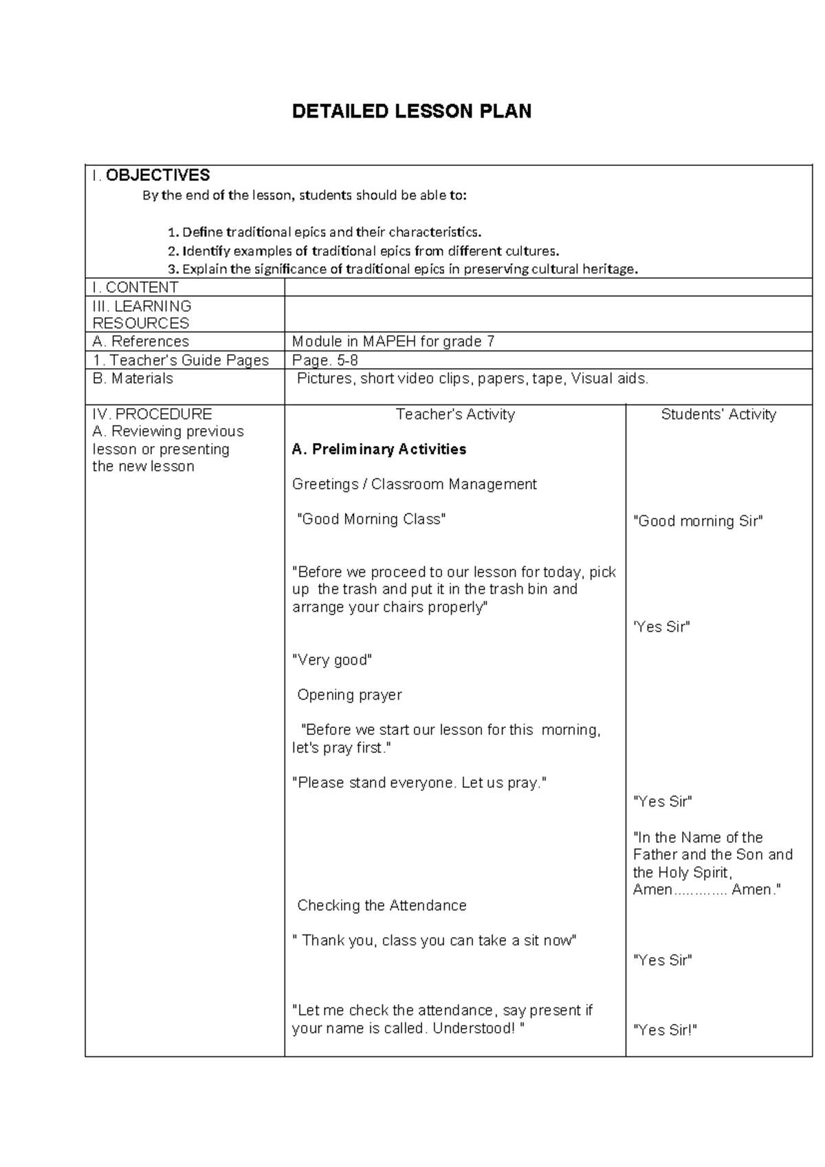 4TH Quarter L - DETAILED LESSON PLAN I. OBJECTIVES By the end of the ...