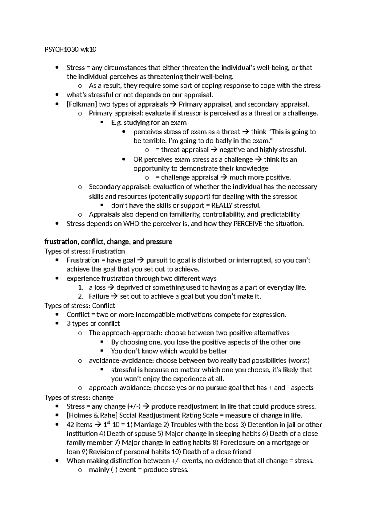 PSYCH1030 Week 10: Understanding Stress and Coping Mechanisms - Studocu