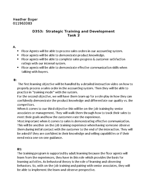 D353 Task 2 Guide - D353: Strategic Training and Development Task 2 ...