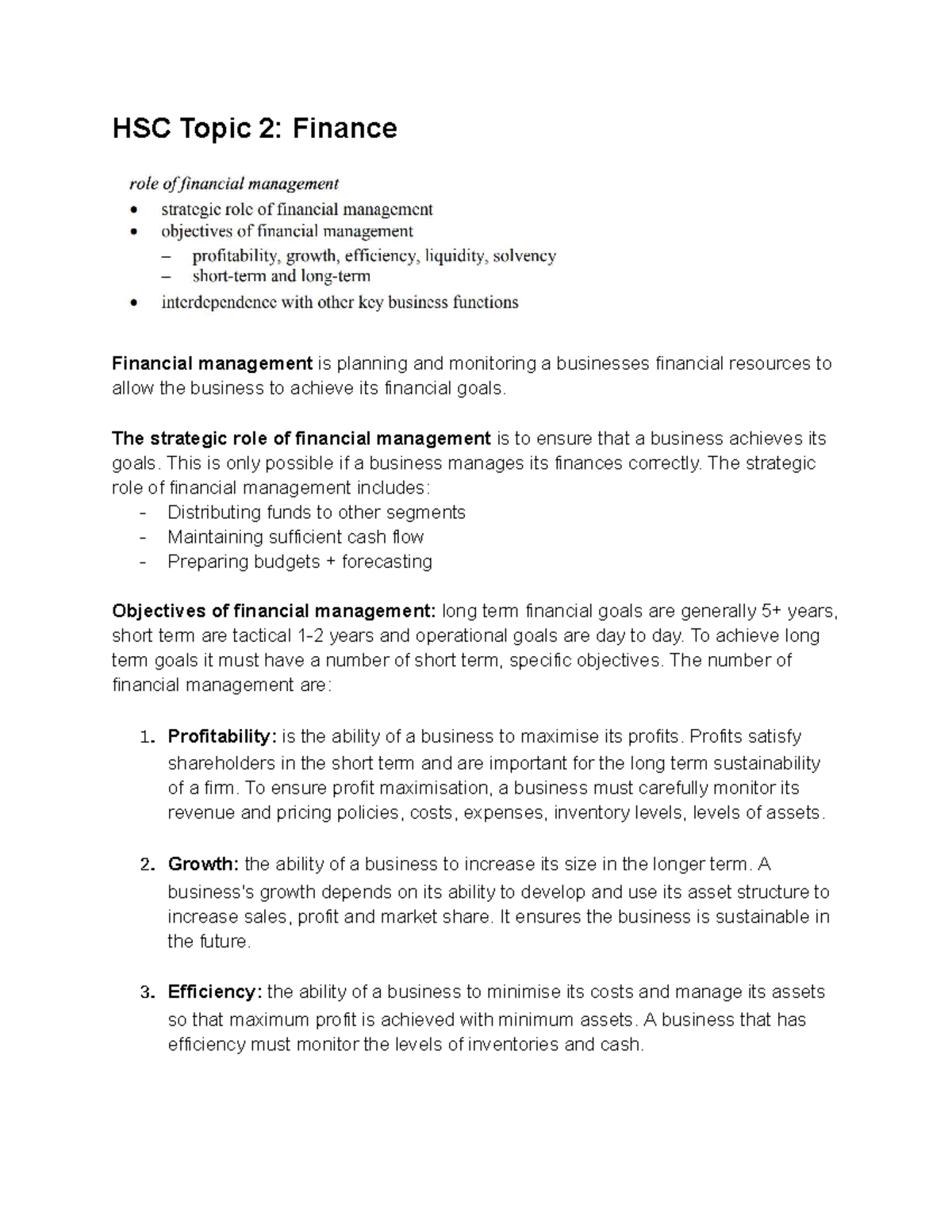 HSC Topic 2: Finance - Key Concepts in Financial Management - Studocu