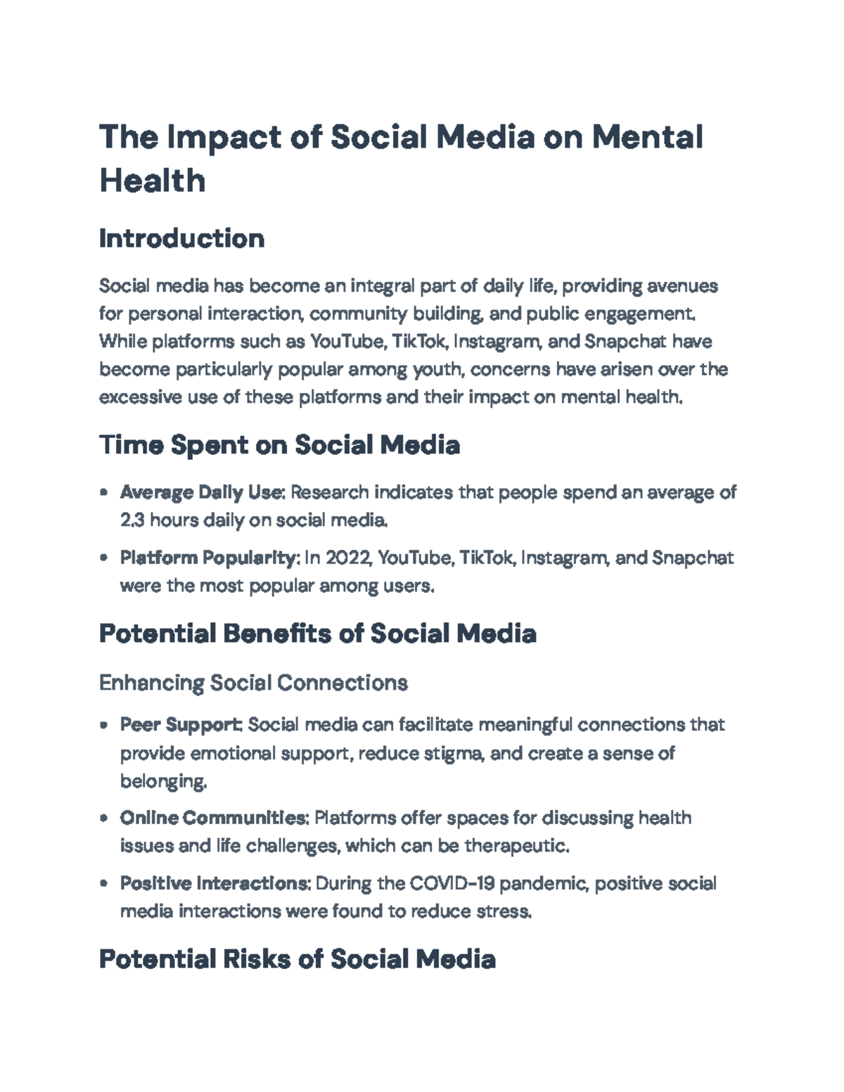 The Impact of Social Media on Mental Health: Risks and Benefits - The ...