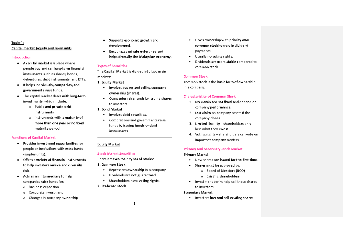 FIN435: Capital Market Overview and Key Concepts - Studocu