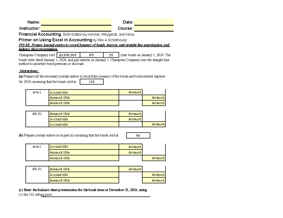 Financial Accounting (ACCT 101): Journal Entries & Bond Presentation ...