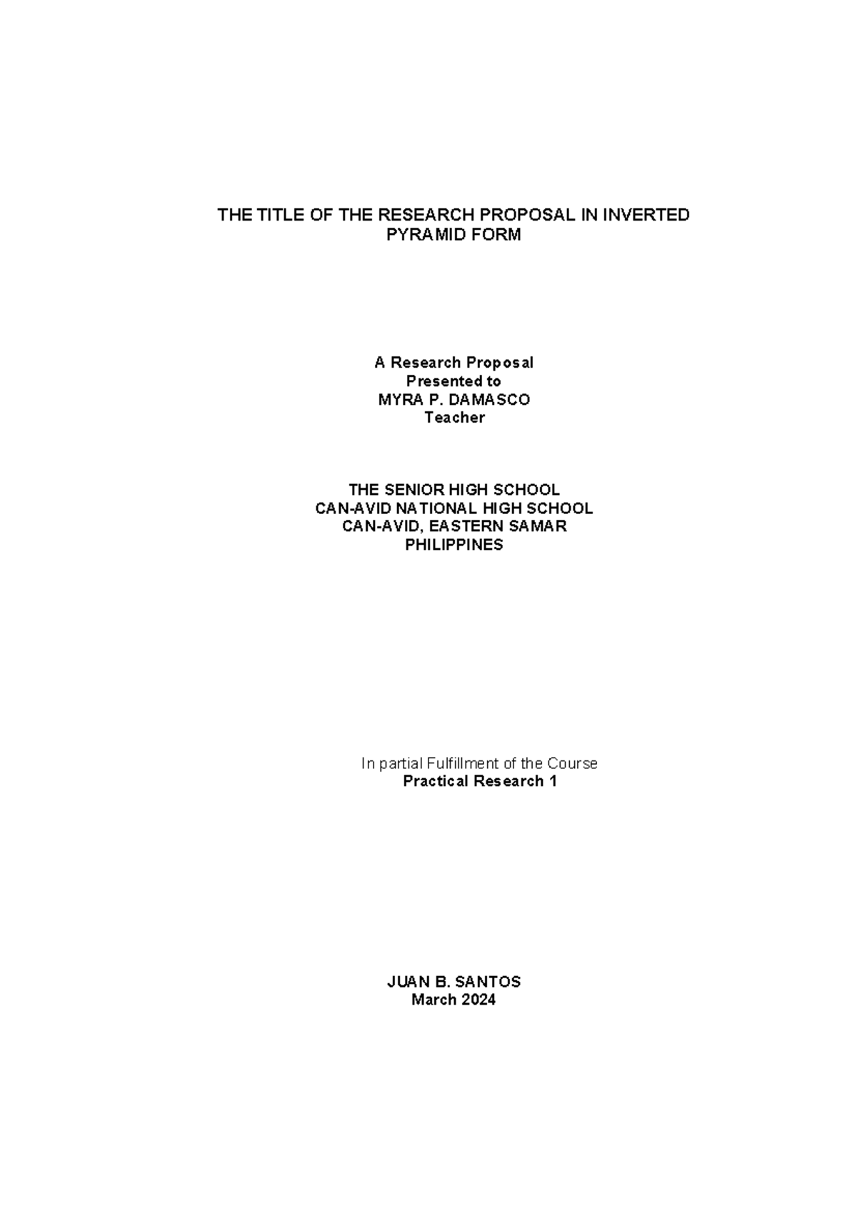 PR1 Parts Research Proposal - THE TITLE OF THE RESEARCH PROPOSAL IN ...