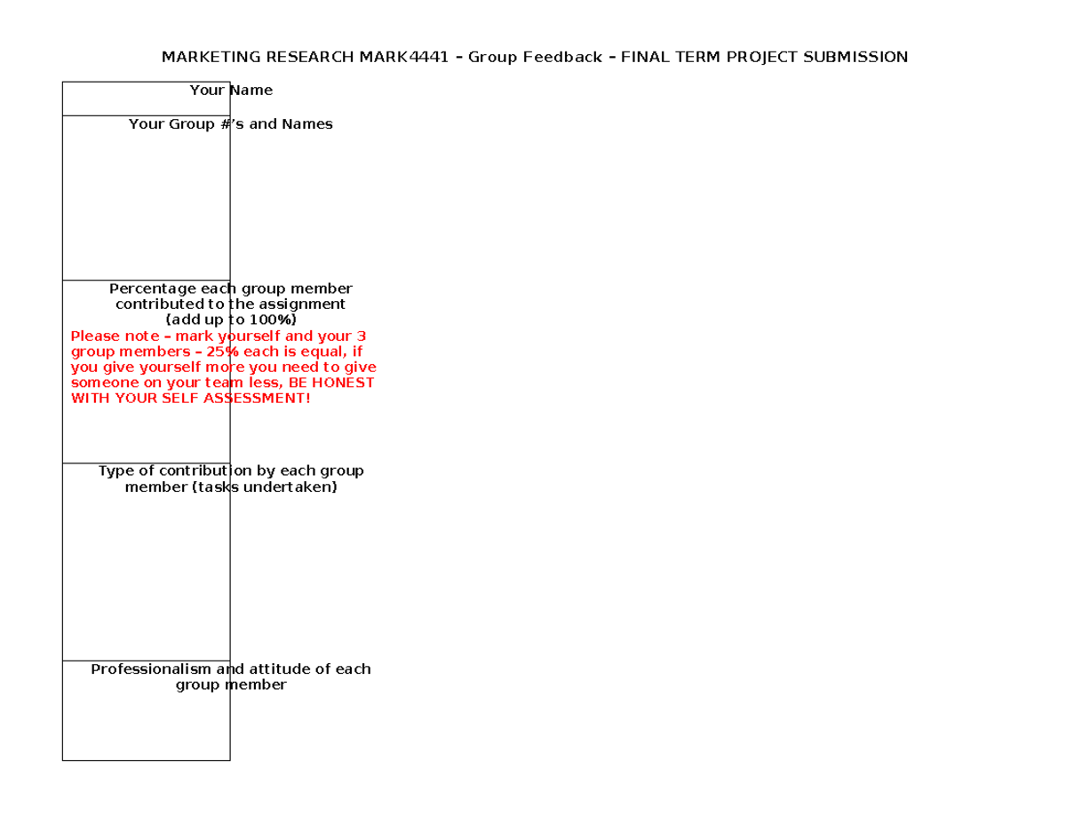 Group Participation Feedback Anuj(11) - MARKETING RESEARCH MARK4441 ...
