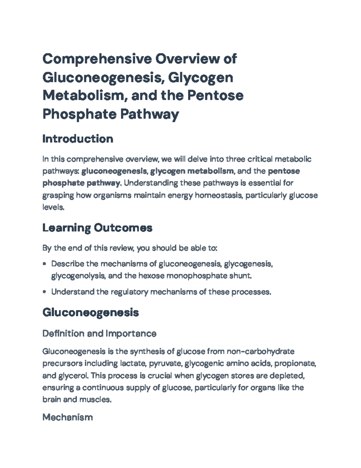 Metabolic Pathways: Gluconeogenesis, Glycogen Metabolism & Pentose ...