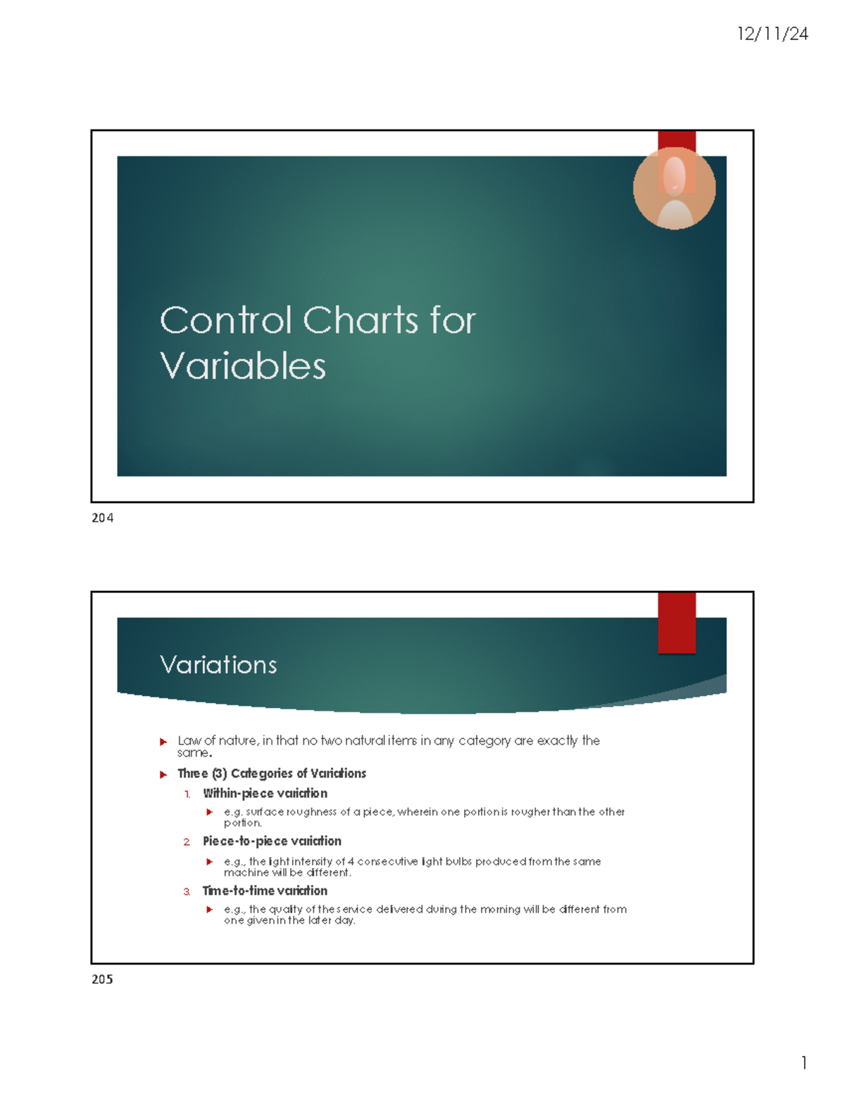Module 4 & 5 - uytrew - Control Charts for Variables 204 Variations u ...