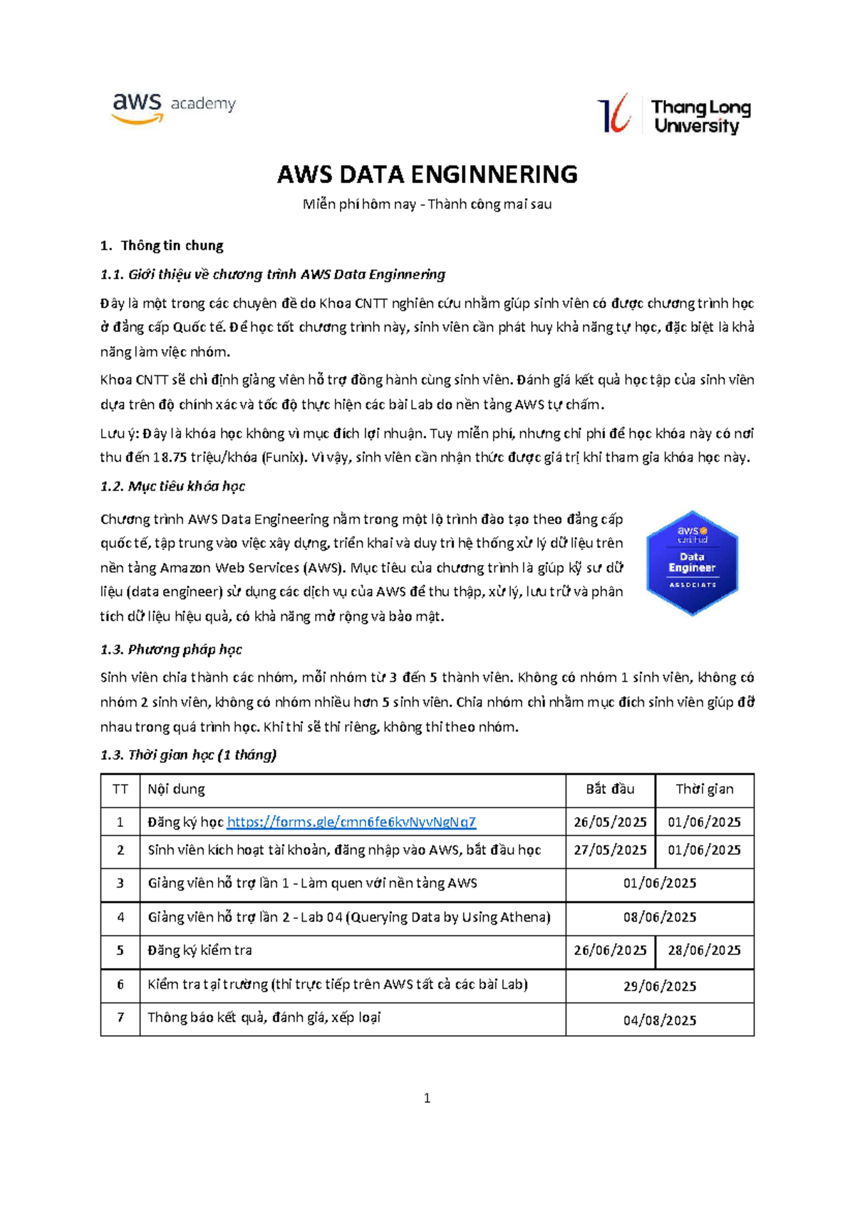 AWS DATA ENGINEERING - DATA ANALYST Course Overview and Guidelines ...