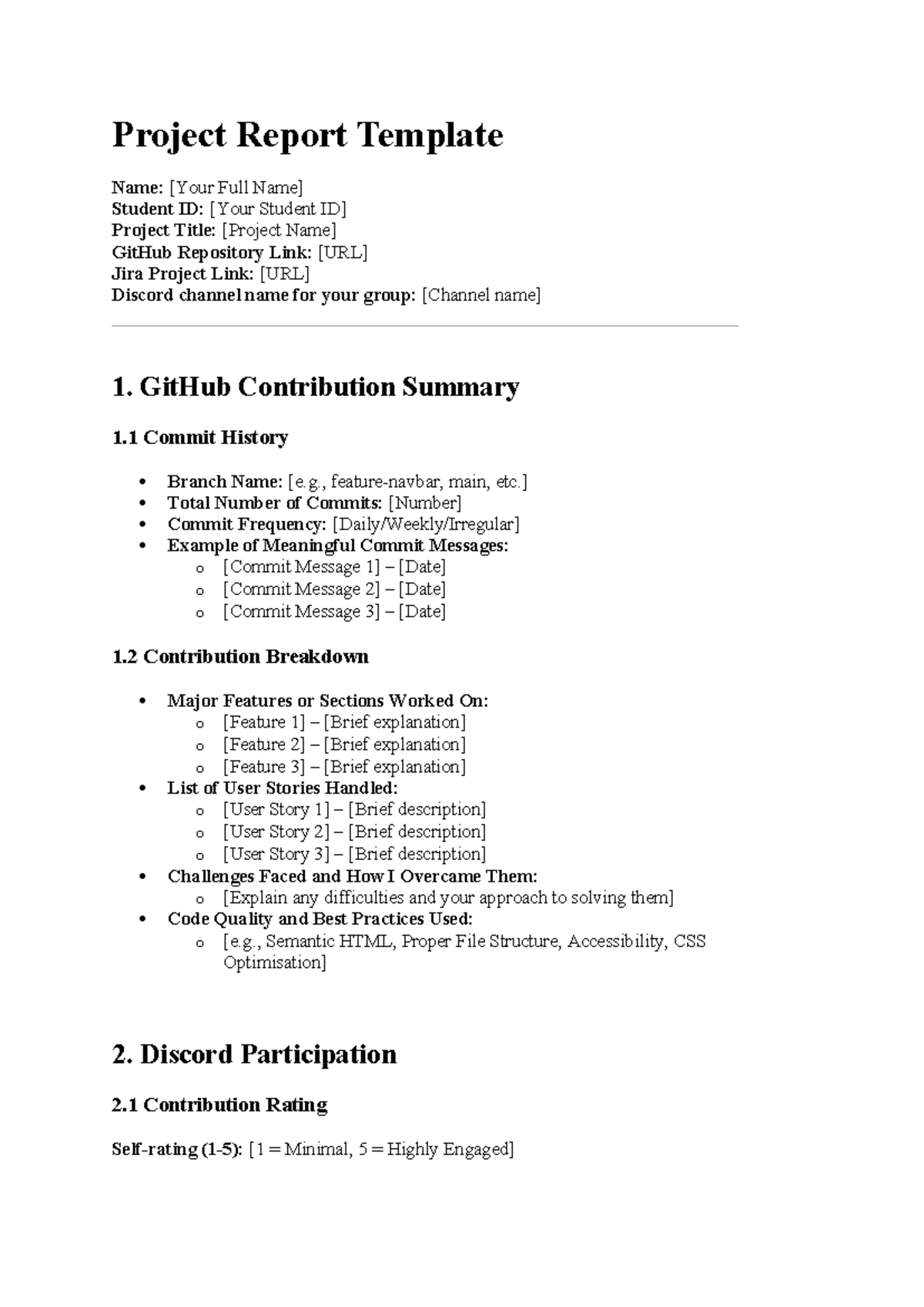 Project Report: Self-Assessment for GitHub Contributions - Studocu