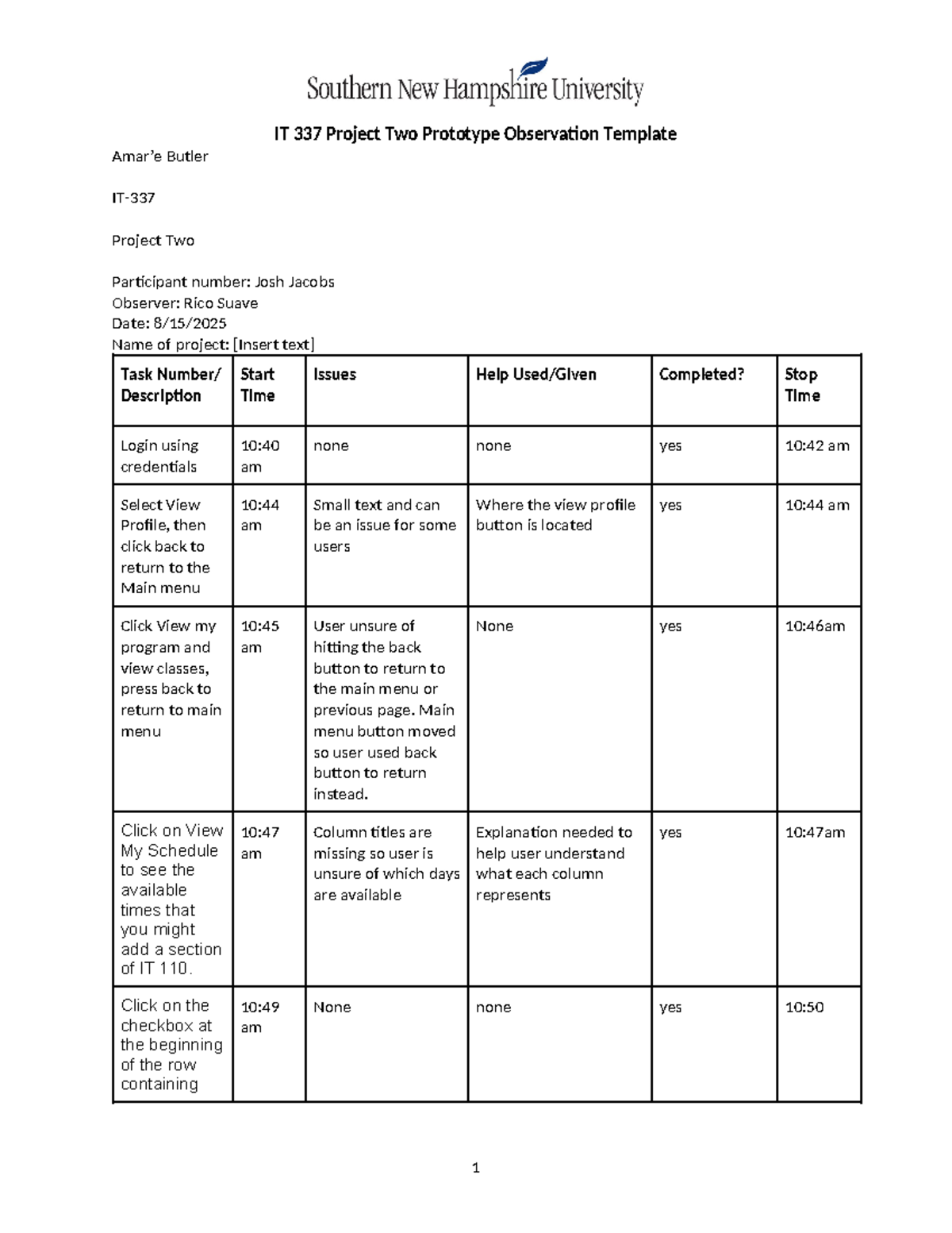 IT 337 Project Two: Prototype Observation & User Experience Analysis ...