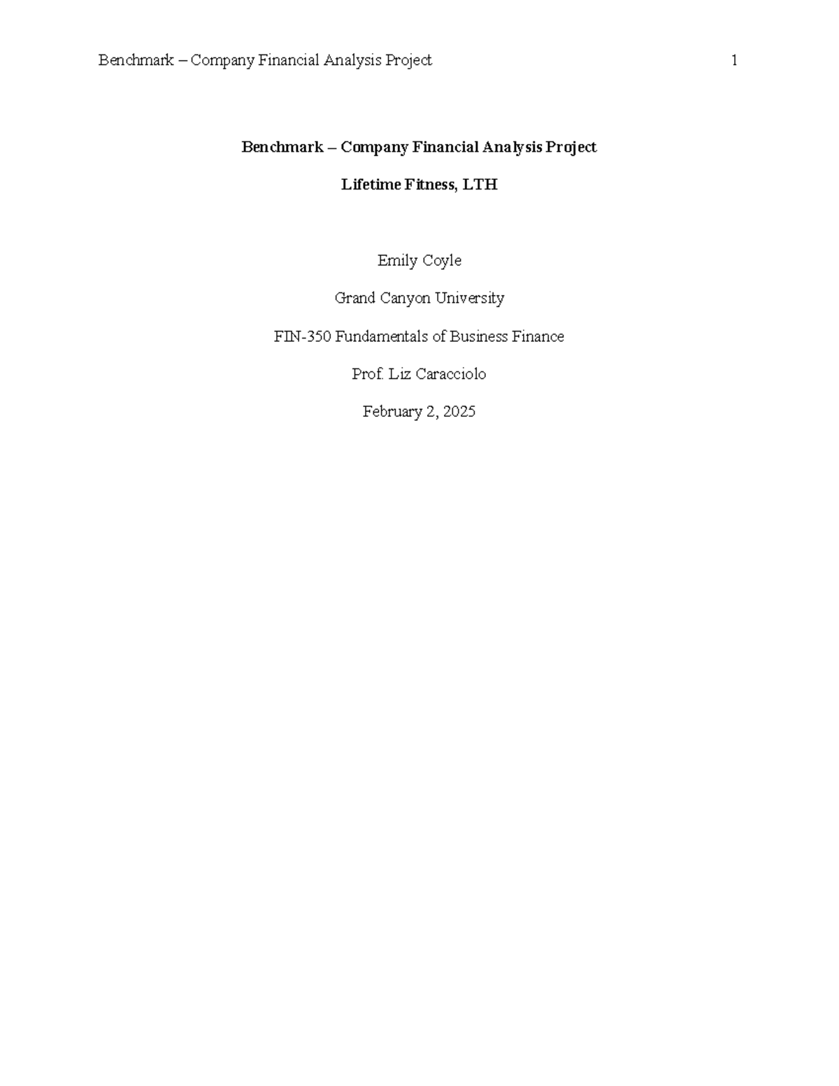 FIN-350 Financial Analysis Project Template 2 - Benchmark – Company ...