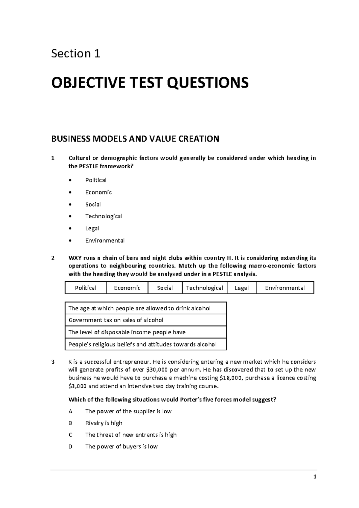 E2: Objective Test Questions on Business Models & Value Creation - Studocu