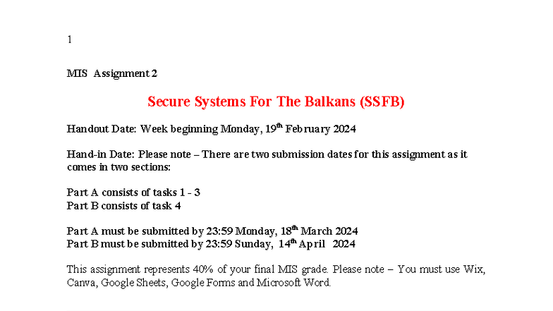 2nd Assignment MIS 1: Secure Systems for the Balkans (SSFB) Update ...