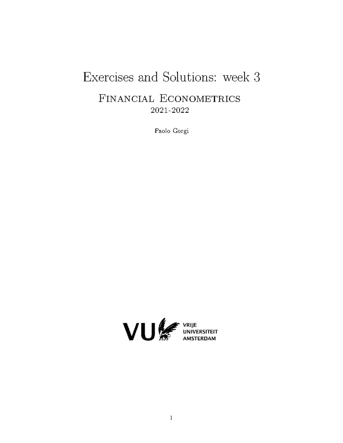 Week 3 Solutions - Financial Econometrics Exercises (DVECH) - Studeersnel