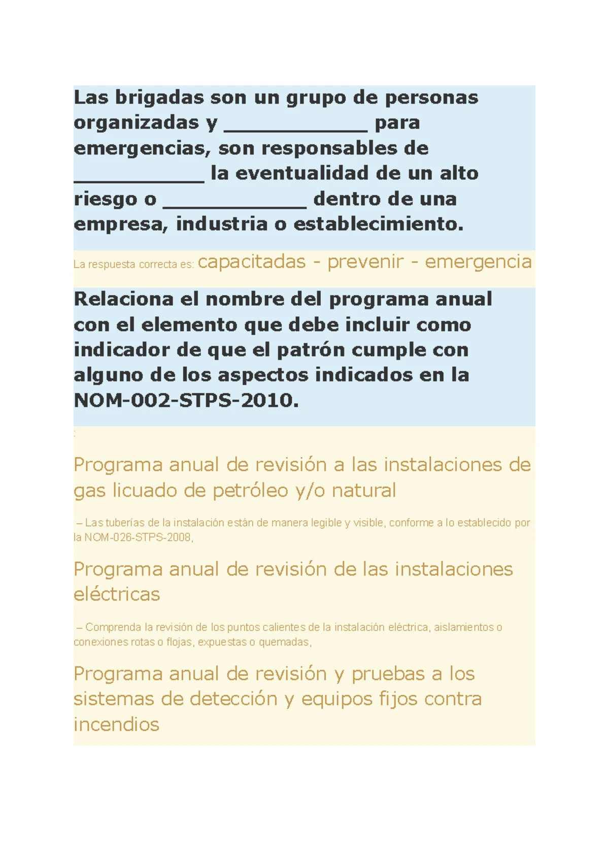 NOM 002 (Part. II) Respuestas de Capacitación en Brigadas de Emergencia ...