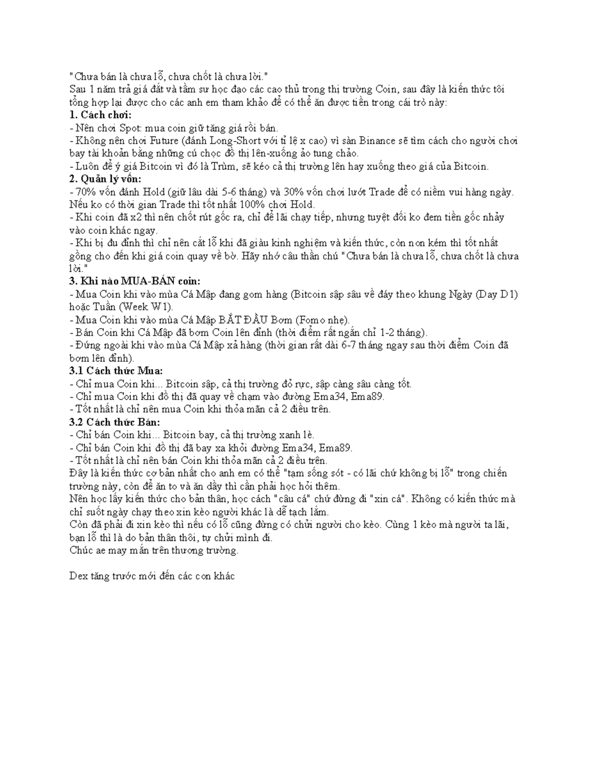 Hướng Dẫn Chơi Coin: Chiến Lược Hold và Quản Lý Vốn (sffs) - Studocu