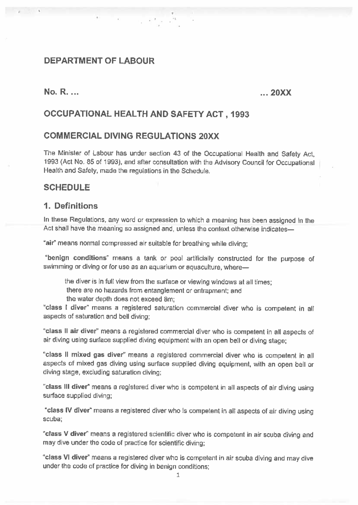 Commercial Diving Regulations 20XX: Occupational Health & Safety Act ...