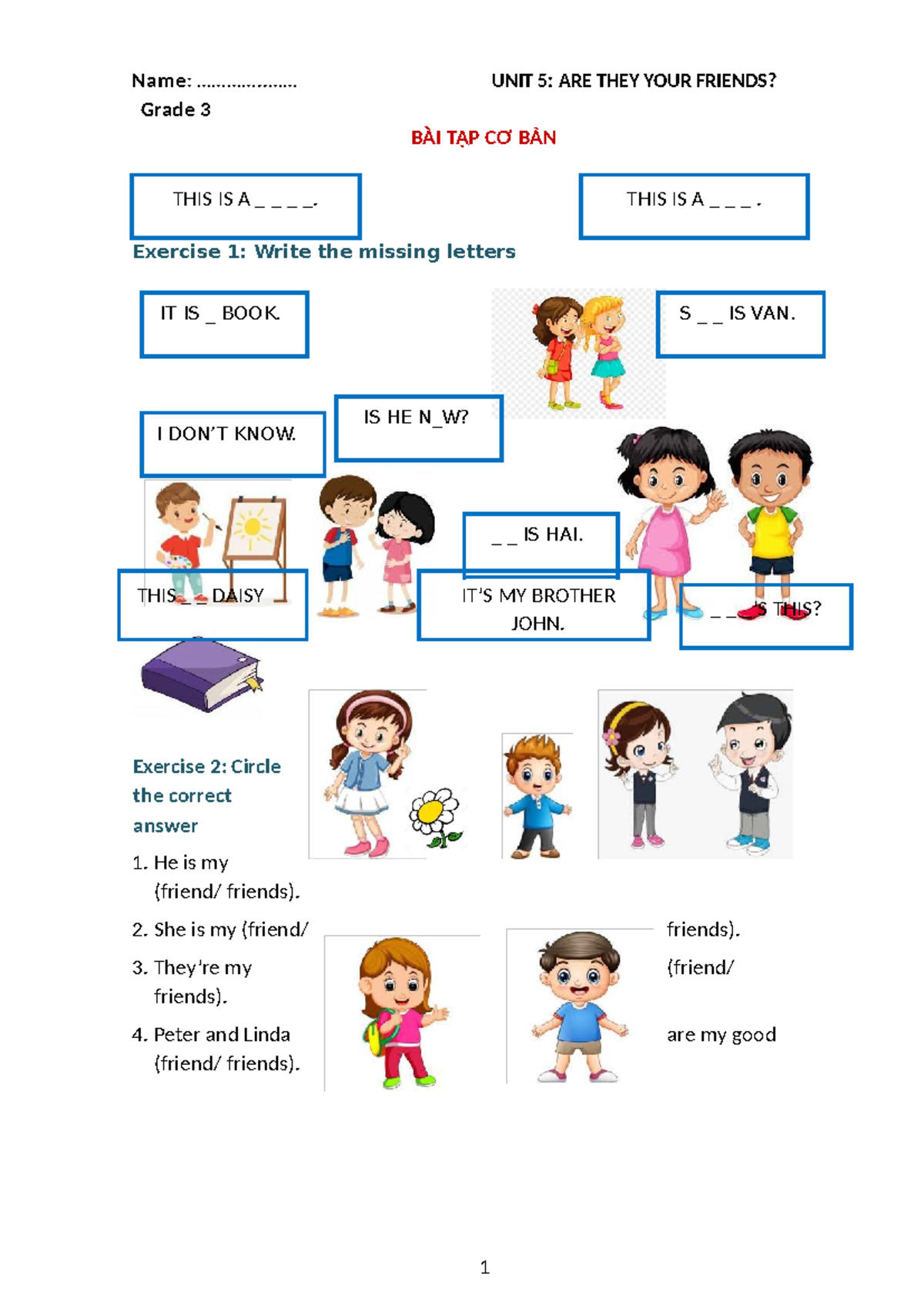 Grade 3 Unit 5: Are They Your Friends? Exercise Practice - Studocu