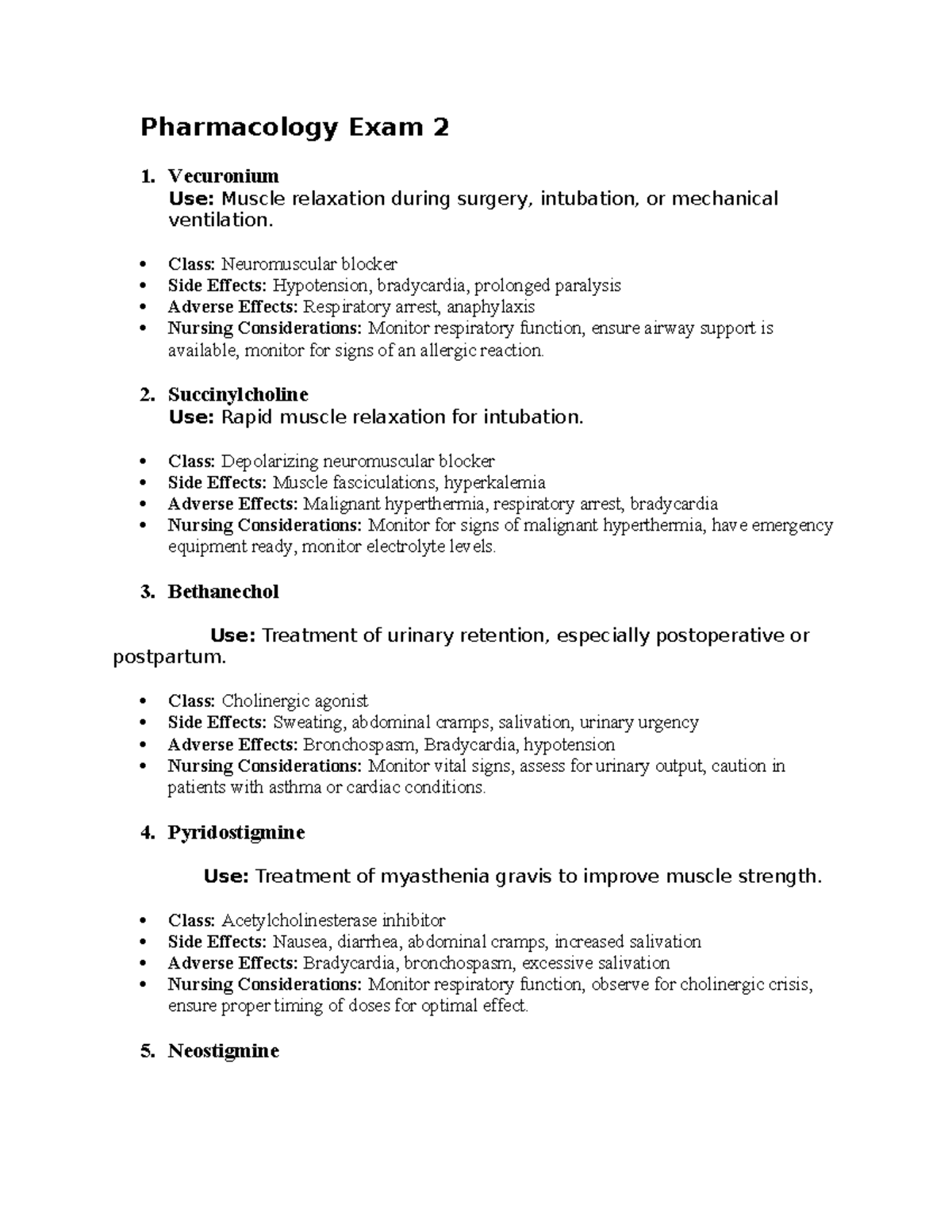 Exam 2 Pharmacology Study Guide: Key Drugs & Nursing Considerations ...