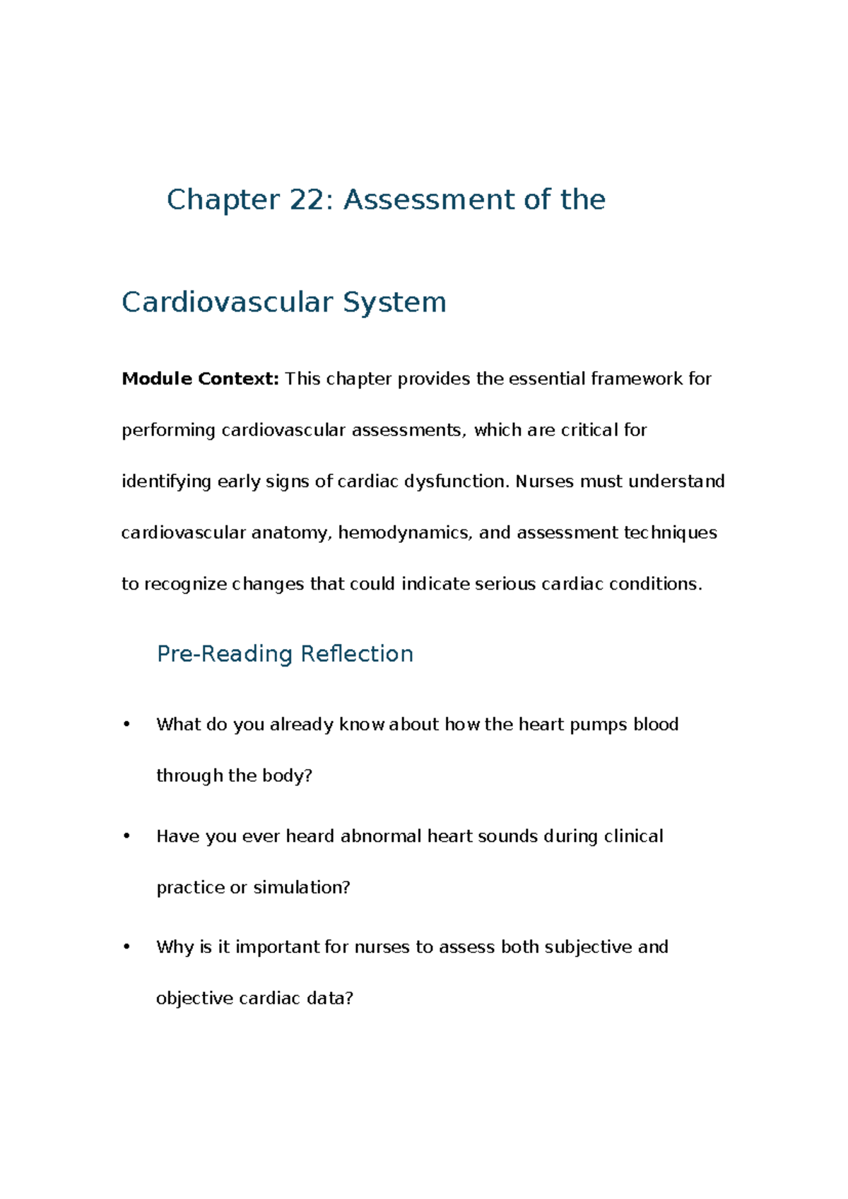 Chapter 22: Cardiovascular System Assessment - Active Reading Guide ...