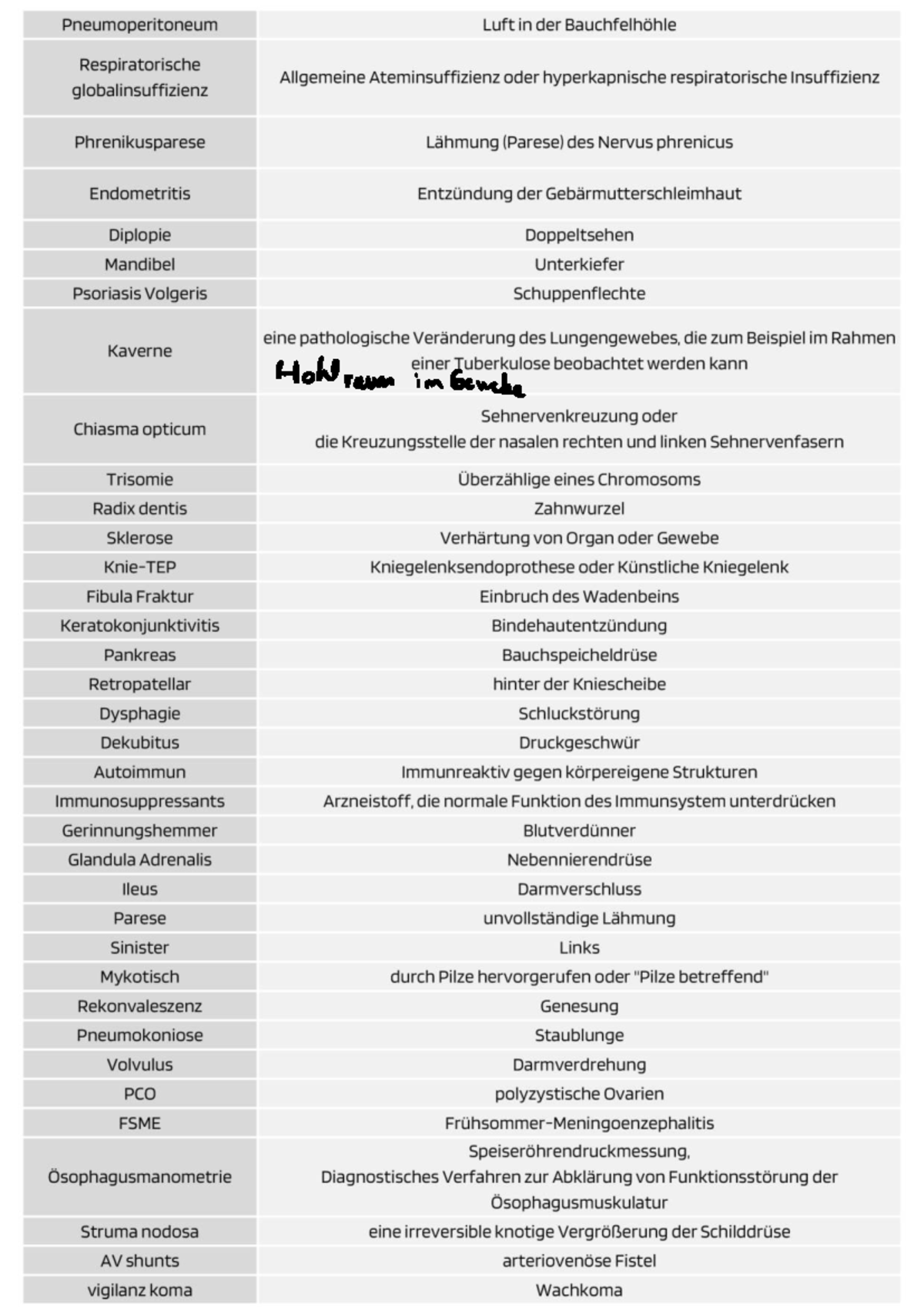 Lernzettel für Mediziner: Fachbegriffe und deutsche Äquivalente - Studocu