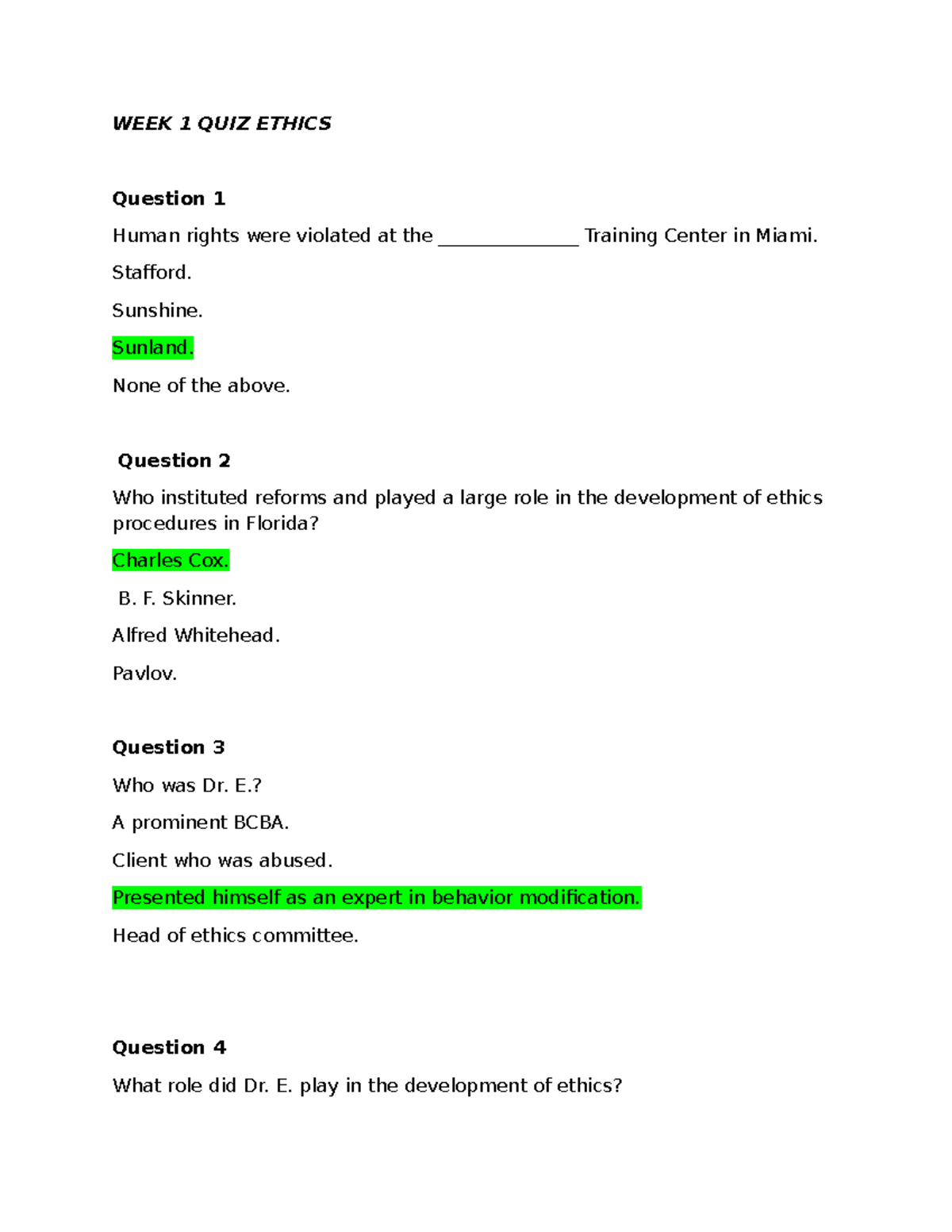 WEEK 1 QUIZ ETHICS: Key Questions and Concepts - Studocu