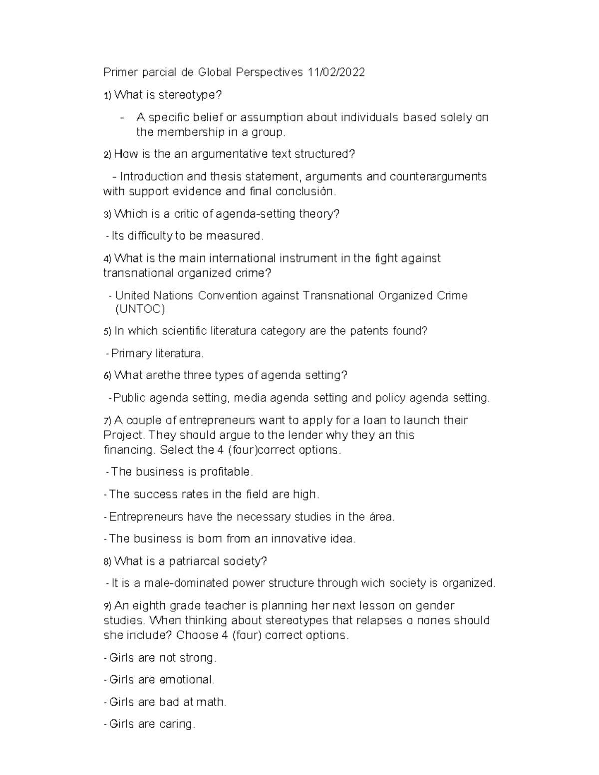 Global Perspectives 1: Primer Parcial Study Guide and Key Concepts ...