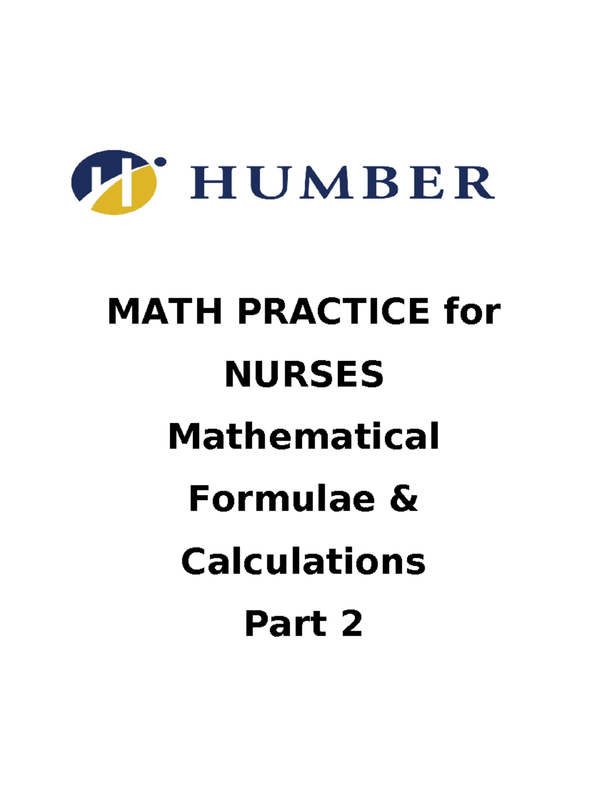 MATH 101: Practice Math Worksheet 2 for Nursing Calculations - Studocu