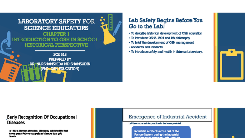SCE 513: Chapter 1 - Laboratory Safety and OSH Education Overview - Studocu