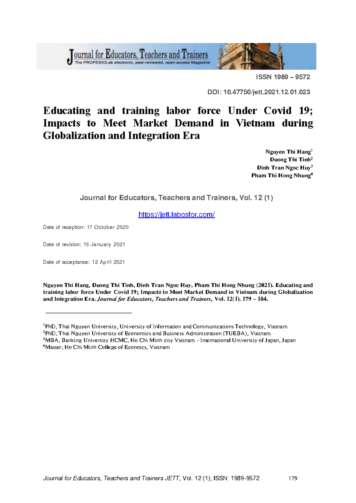 Educating and Training Labor Force in Vietnam: Covid-19 Impacts and ...