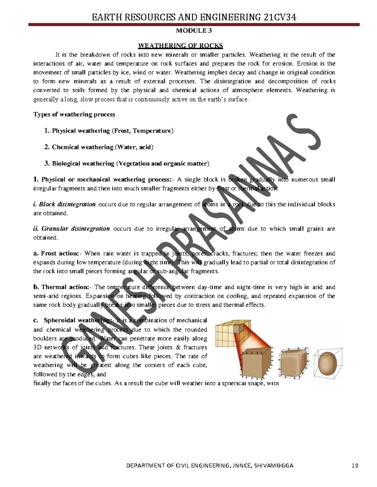 EARTH RESOURCES AND ENGINEERING 21CV34 MODULE 3 WEATHERING OF ROCKS AND ...