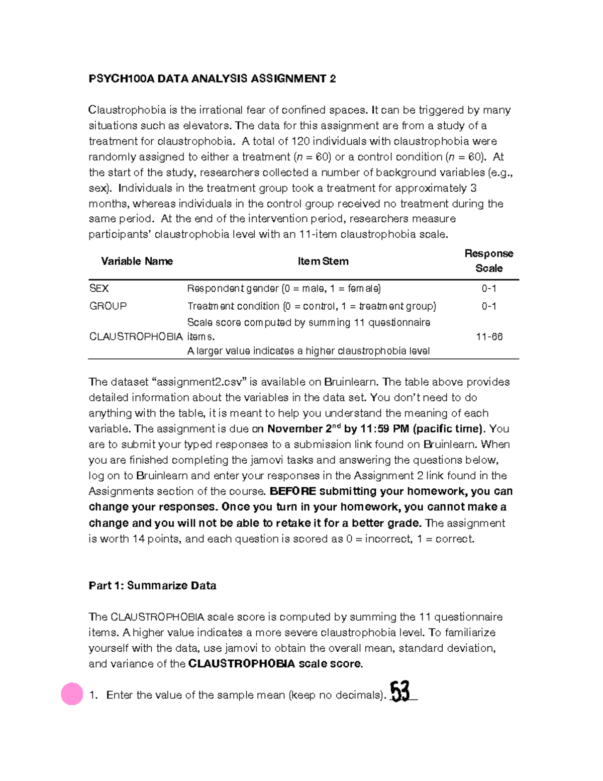 Assignment+2+ - Assignment for psych 100A - PSYCH100A DATA ANALYSIS ...