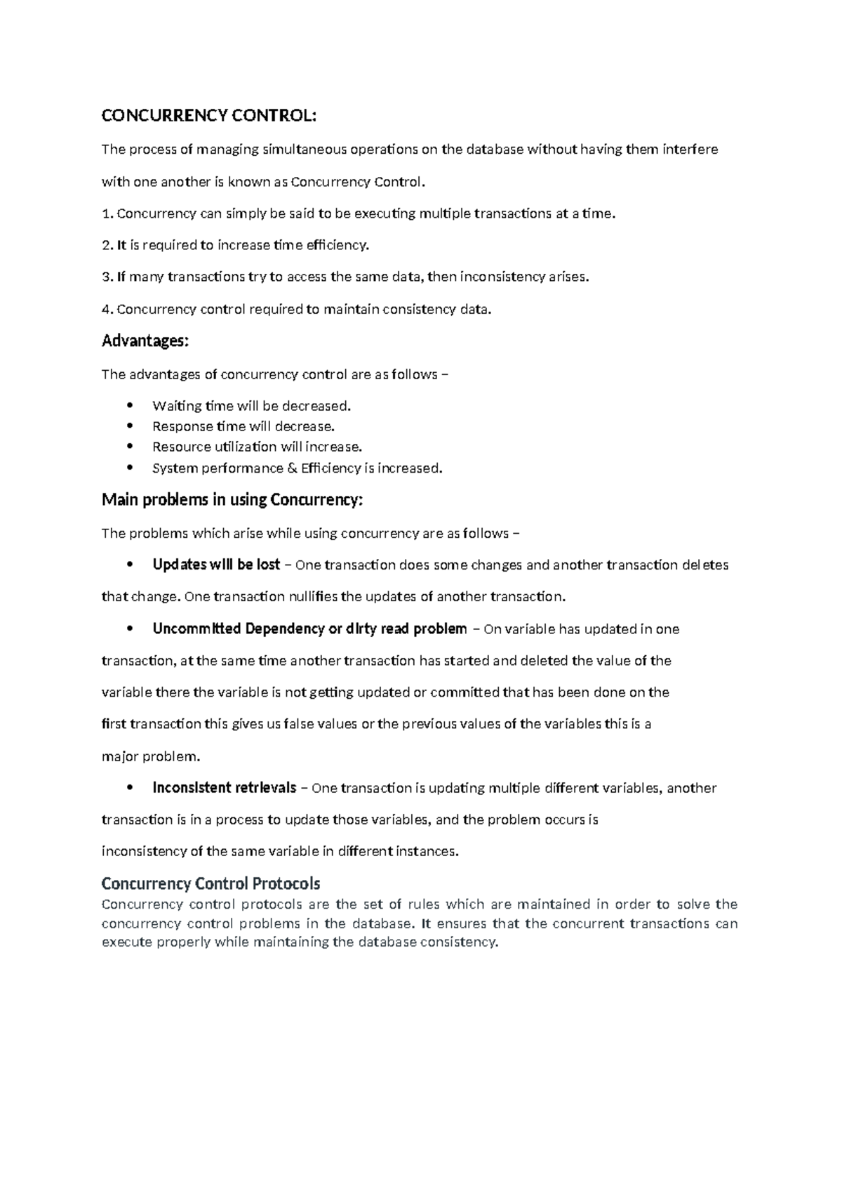 Concurrency Control - none - CONCURRENCY CONTROL: The process of ...