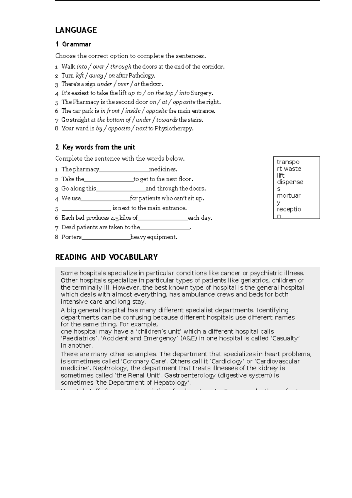 LANGUAGE 1 Unit 2 Grammar and Vocabulary Exercises - Studocu