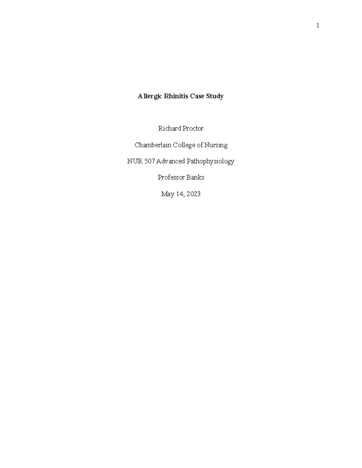 NUR 507 Final Exam: Allergic Rhinitis Case Study Insights - Studocu