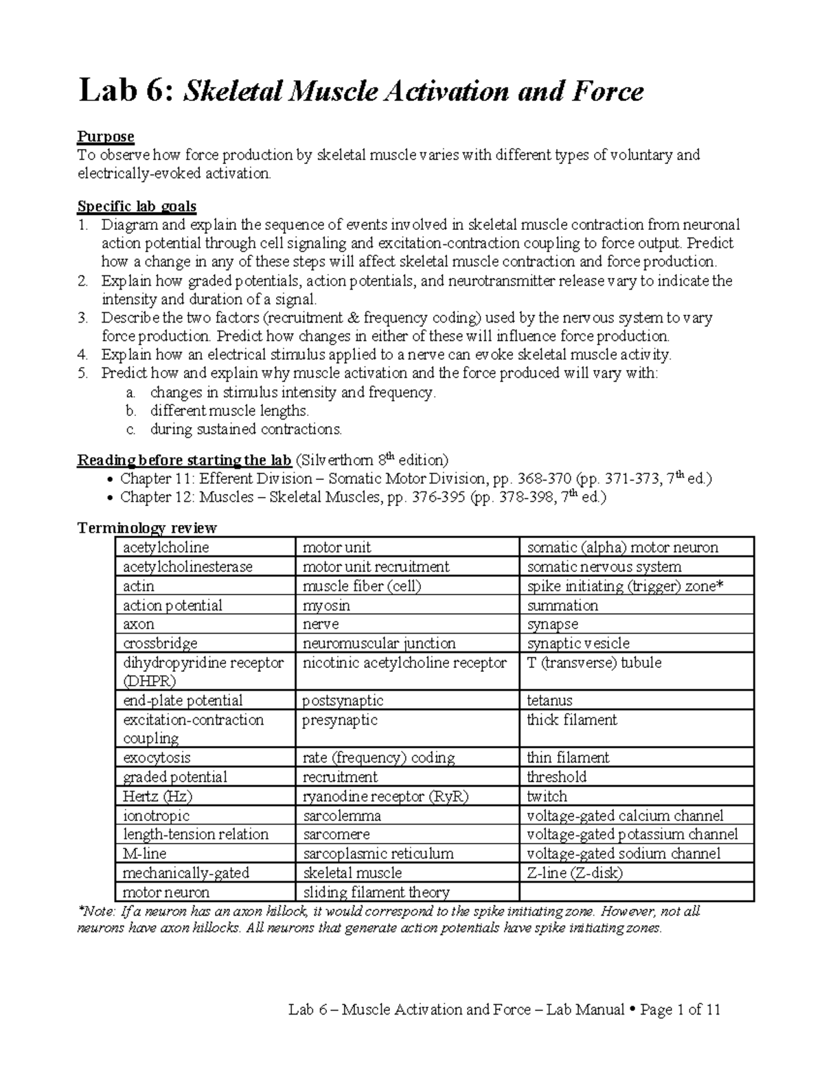 Lab 6: Muscle Activation & Force Production Protocol (BIOL 101 Lab ...