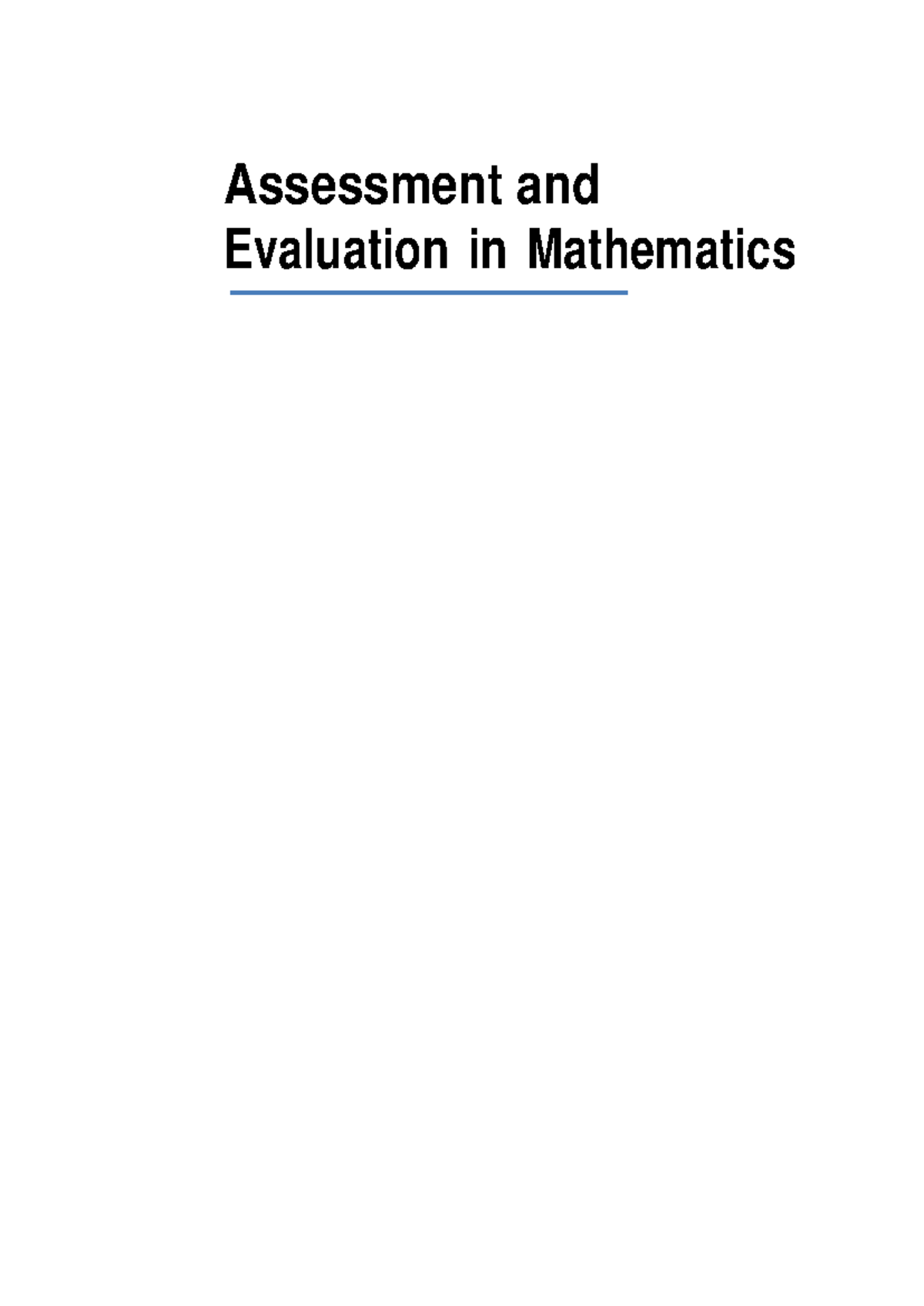 Assessment and Evaluation in Mathematics: Key Concepts & Principles ...