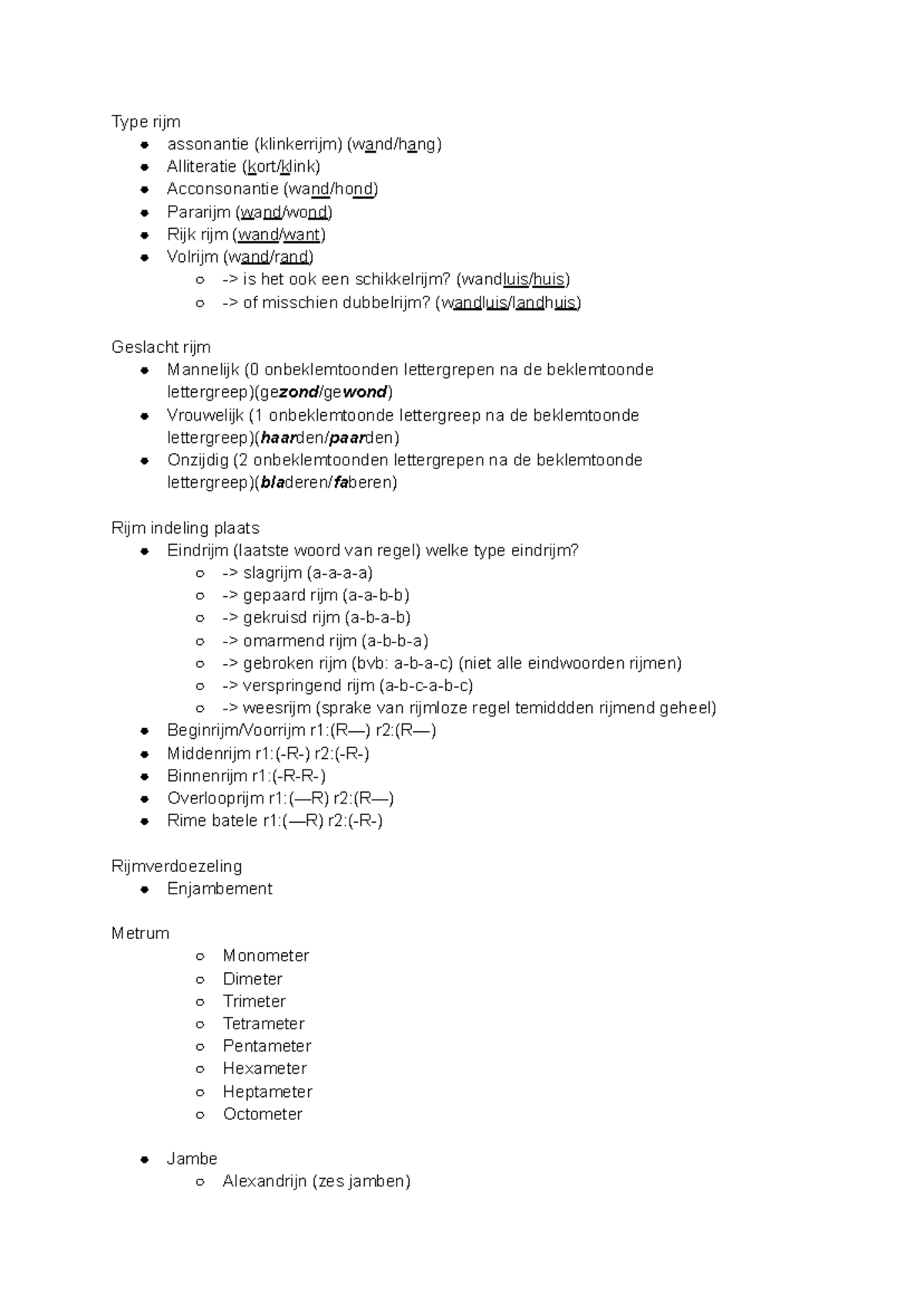 Nederlands Grammatica Overzicht: Rijm en Metrum (NED101) - Studeersnel
