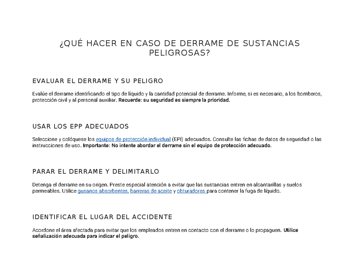 10 pasos en caso de derame sq - ¿QUÉ HACER EN CASO DE DERRAME DE ...