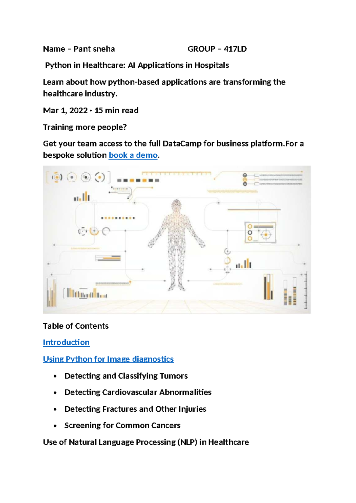 Python in Healthcare: AI Applications in Hospitals (417LD) - Studocu