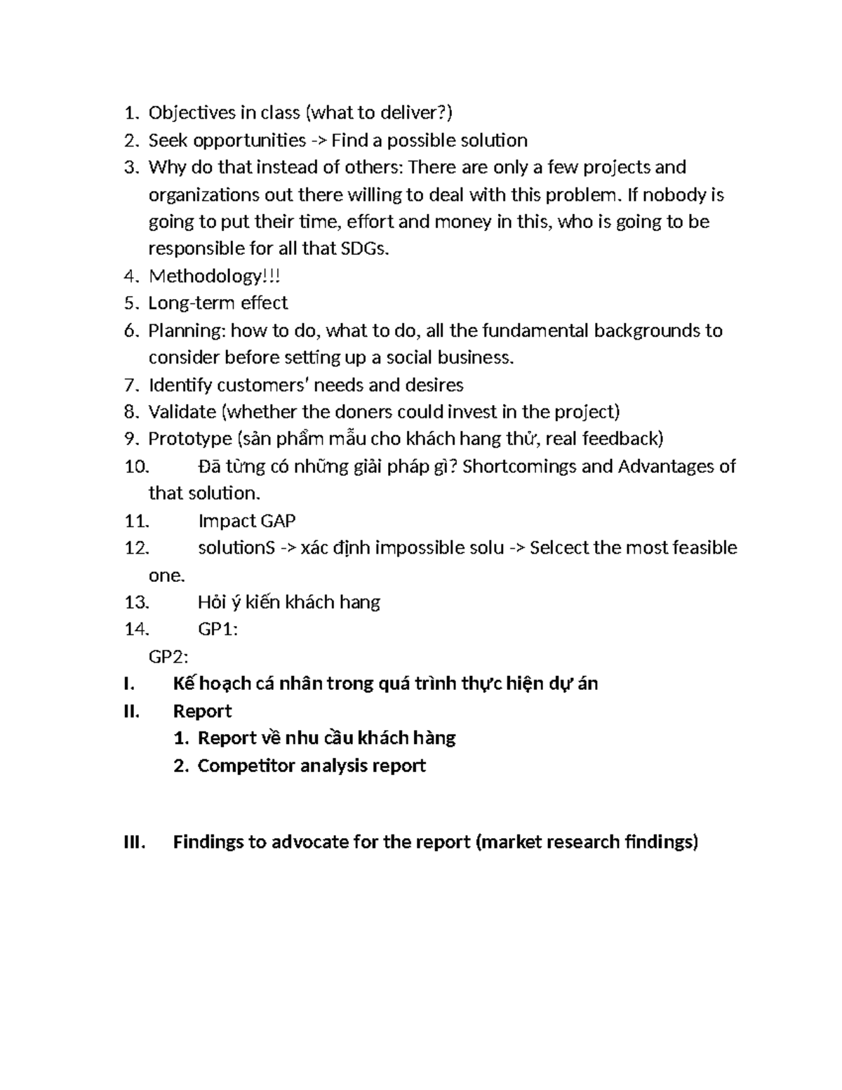 Objectives for Class Project: Planning & Methodology Notes - Studocu